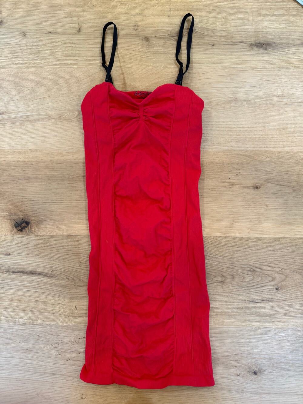 Intimately Free People Red Swiss Dot Ruched Convertible Mini Dress Slip XS/S⁠